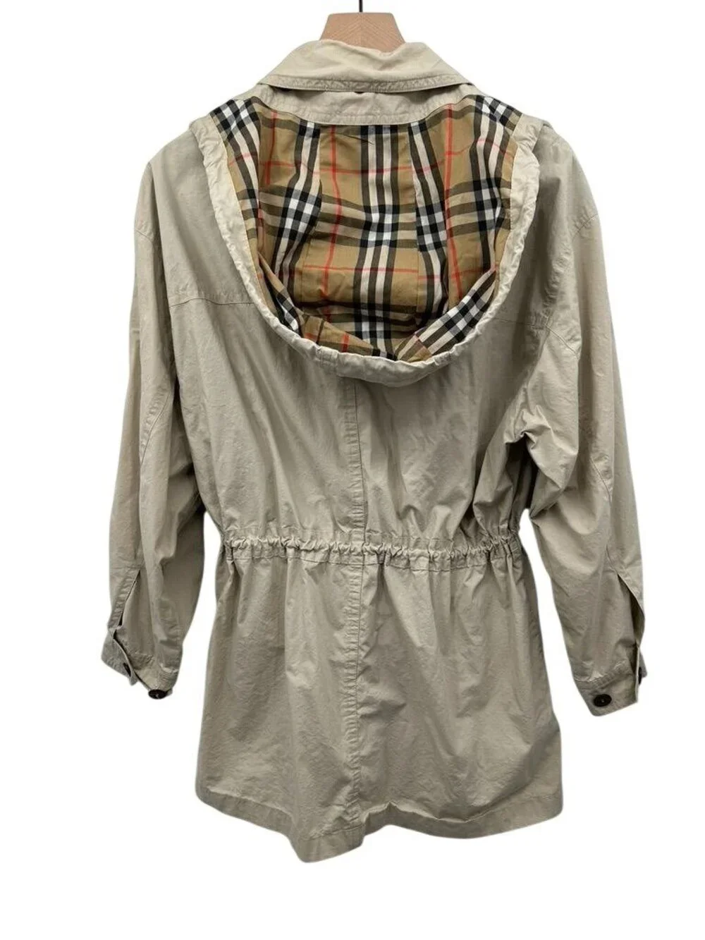 Vintage Burberry Utility Jacket Trench Coat Mid/Short Length Hood Nova Check - Picture 12 of 16